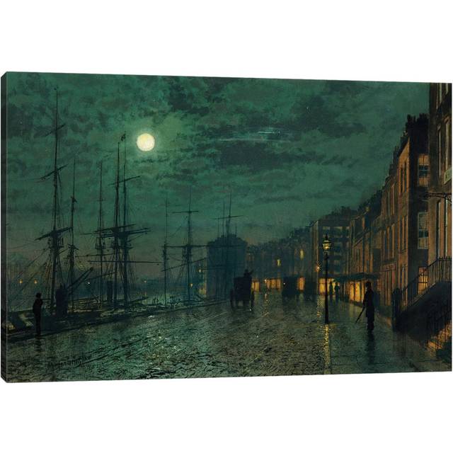 City Docks by Moonlight by John Atkinson Grimshaw - Wrapped Canvas Painting (30.48 cm H x 45.72 cm W)