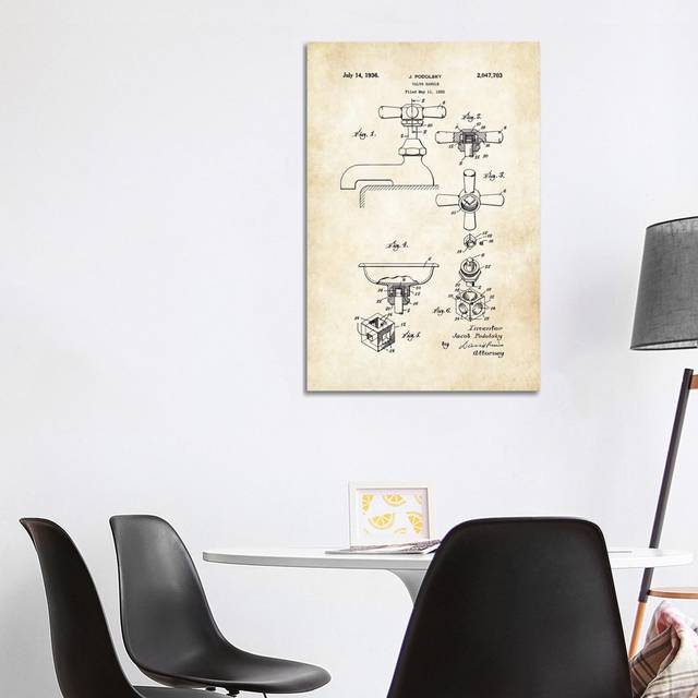 Bathroom Faucet (1936) by Patent77 - Wrapped Canvas Art Prints (101.6 cm H x 66.04 cm W x 1.91 cm D)