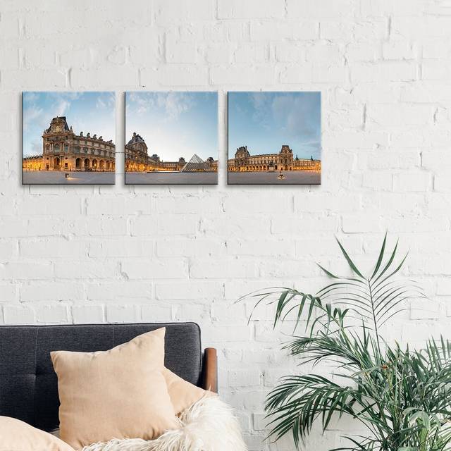 'The Louvre Palace and Pyramid, Paris, Ile-de-France, France' Photograph Multi-Piece Image on Wrapped Canvas (30.48cm H x 91.44cm W x 1.91cm D)