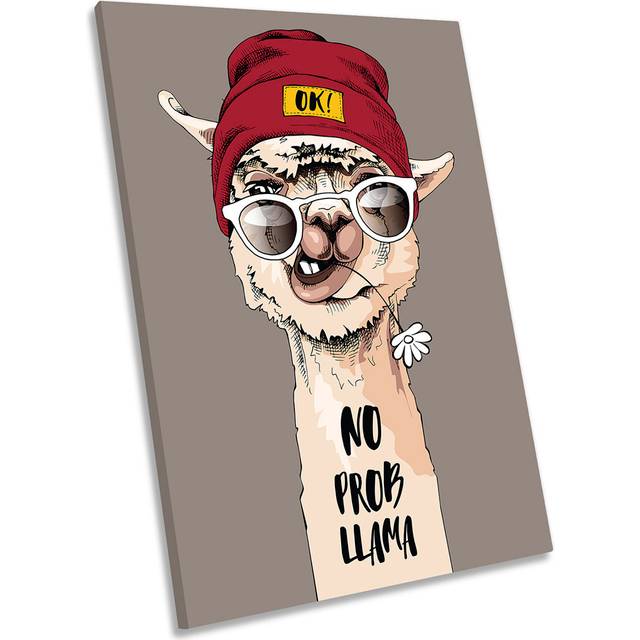 Llama No Problems Picture CANVAS WALL ART Portrait Print Grey (45.7&#34; H x 30.5&#34; W x 2&#34; D)