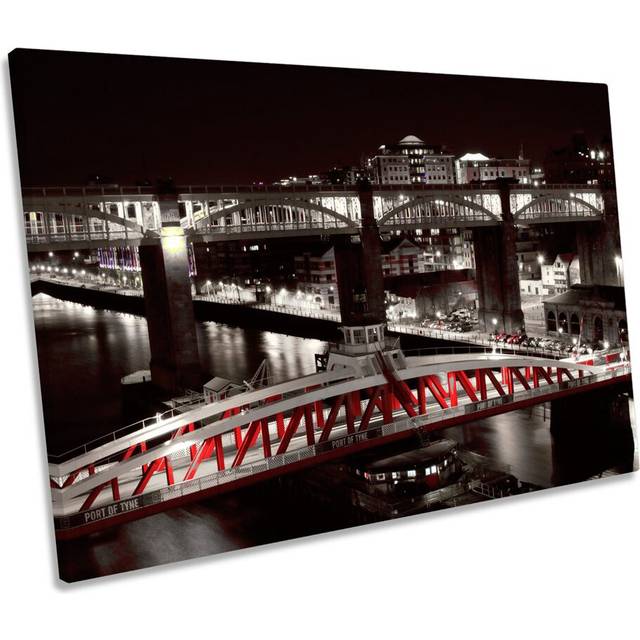 Newcastle River Tyne Swing Bridge CANVAS WALL ART Box Framed - Black;Red (40.6cm H x 61cm W x 2cm D)
