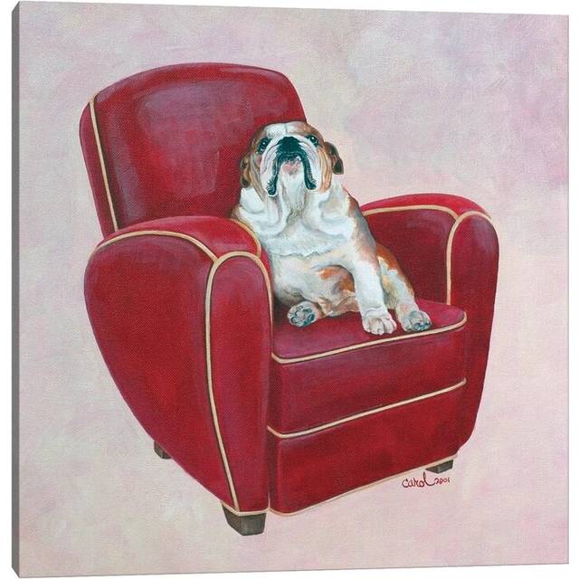 Bulldog on Red by Carol Dillon - Wrapped Canvas Art Prints (45.72 cm H x 45.72 cm W x 1.91 cm D)