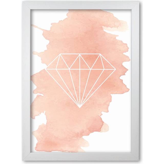 'Geo Diamond Peach' Graphic Art - White Grain Frame (42 cm H x 30 cm W x 5 cm D)