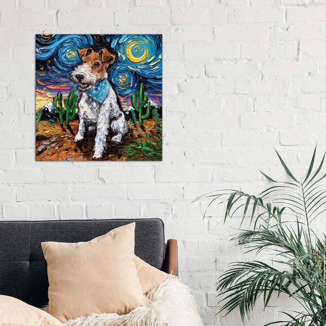 Wire Fox Terrier Night by Aja Trier - Wrapped Canvas Painting Print (66.04 cm H x 66.04 cm W x 1.91 cm D)