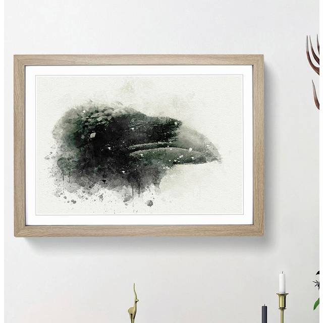 Crow in Alaska in Abstract - Picture Frame Graphic Art Print - Oak Framed (27cm H x 36cm W x 2cm D)
