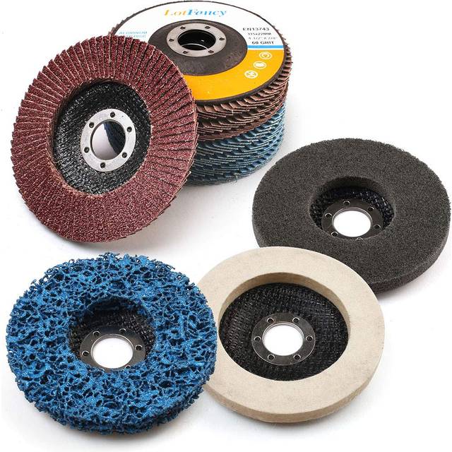 LotFancy Flap Disc 4 1/2 inches  11 Grinding Polishing Discs Set for Angle Grinder  40 60 80 120 Grit Assorted Pack  Sanding Wheels  Strip Disc  Nylon