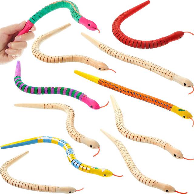 Gejoy 15 Pieces 12 Inch Halloween Wooden Snakes Unfinished Wooden Wiggly Snakes Jointed Flexible Wood Snake to Paint Blank Canvas Animal Model Crafts