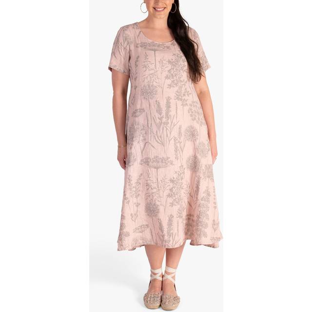Pink/Grey Floral Linen Dress