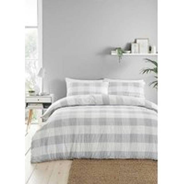'Seersucker Gingham' Textured Duvet Cover Set - Silver - King