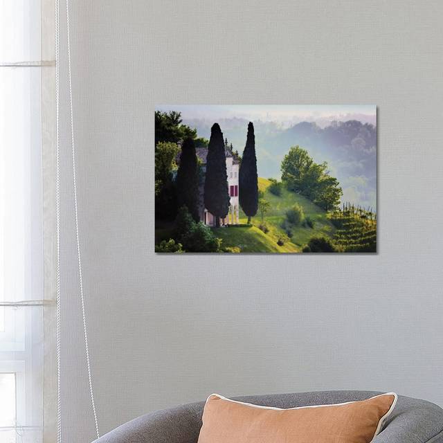 Italy, Veneto, Asolo. Country House And Cypress Trees. by - Wrapped Canvas (66.04 cm H x 45.72 cm W)