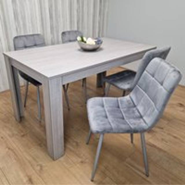 Portland 4 Seater Velvet Dining Set Grey