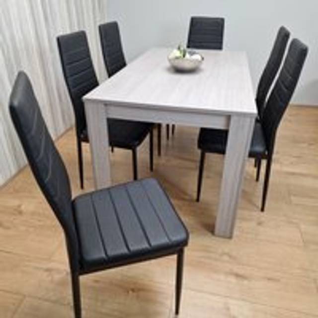 Dining Table and 6 Chairs Grey 6 Black Leather Chairs Wood Dining Set Furniture