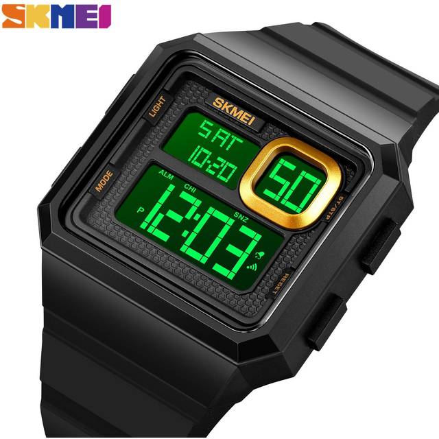 SKMEI Outdoor Military Sport Watches Mens Countdown LED Light Digital Wristwatches 5Bar Waterproof Alarm Clock reloj hombre black