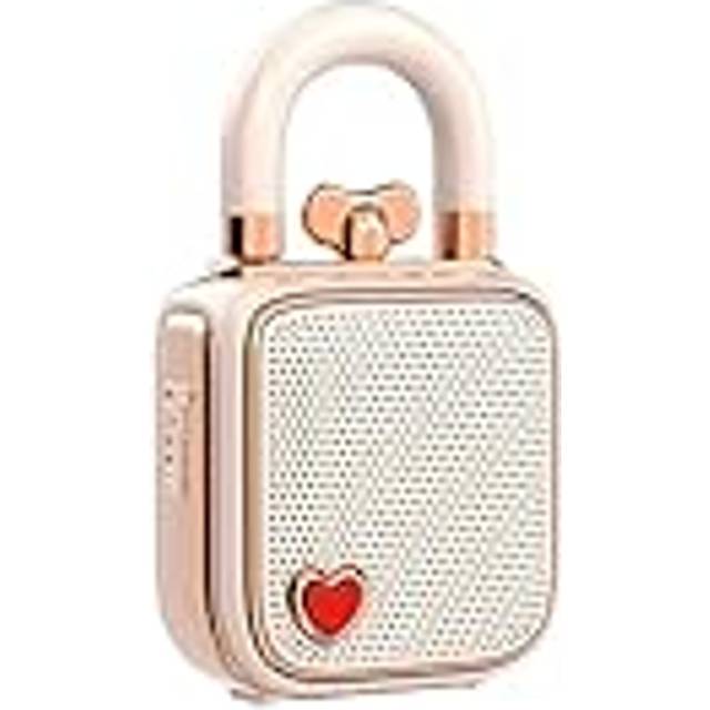 divoom Love-Lock Bluetooth-högtalare, liten bärbar musikbox, trådlös stereo parkoppling retro ljudbox, söt skrivbordsdekoration, för flickor, rosa