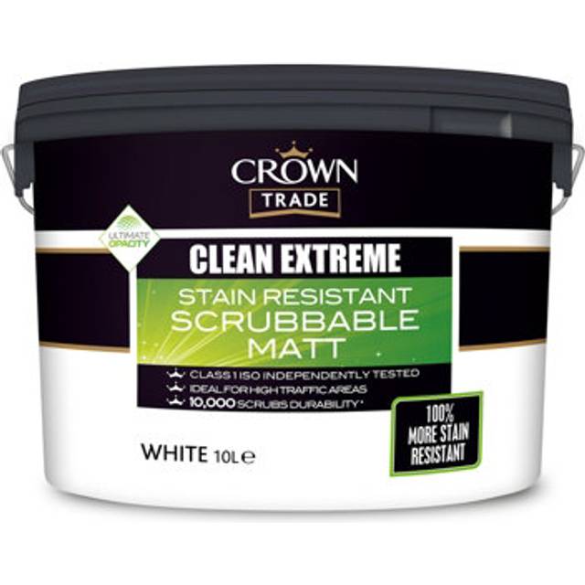 Crown Trade Clean Extreme Stain Resistant Scrubbable Matt, White 10L