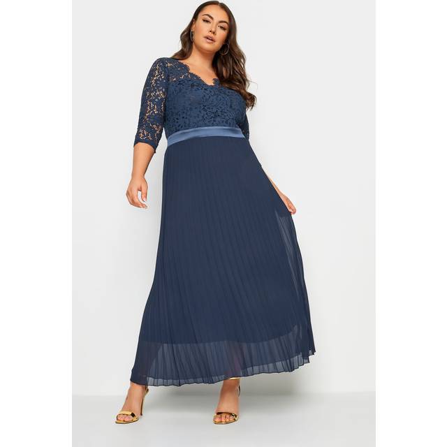 Yours London Curve Navy Blue Lace Wrap Pleated Maxi Dress, Women's Curve & Plus Size, Yours London - 26-28