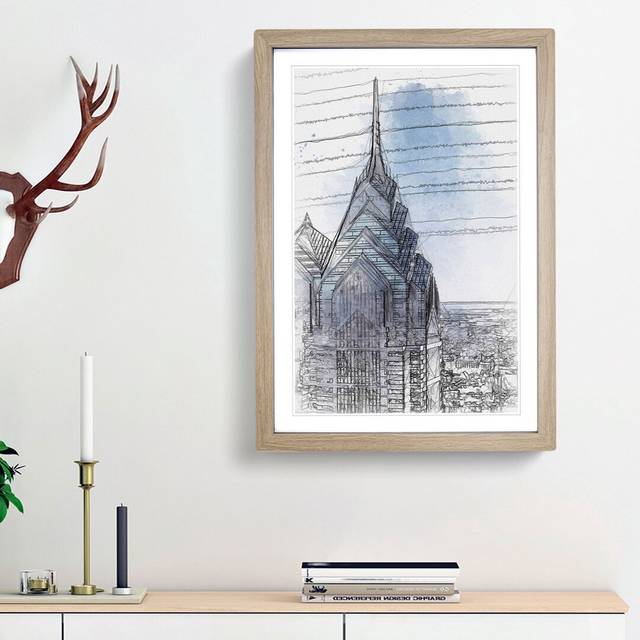 One Liberty Place in Philadelphia in Abstract - Picture Frame Graphic Art Print - Oak Framed (36cm H x 27cm W x 2cm D)