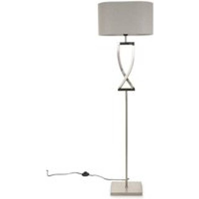 Large Silver Chrome Standing Floor Lamp Grey Oval Shade Light + LED