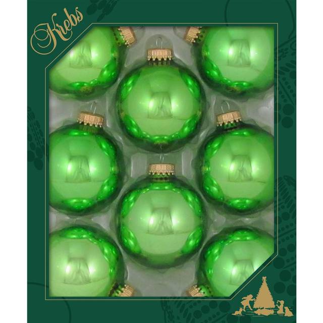 Glass Christmas Tree Ornaments - 67mm / 2.63  8 Pieces Designer Balls from Christmas By Krebs Seamless Hanging Holiday Decor Shiny Jade Lime Green