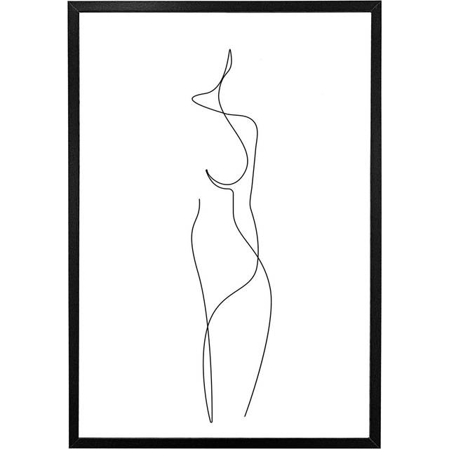 Atcliffe Line Art Drawing Of Woman - Single Picture Frame Art Prints - Black Framed (114cm H x 76cm W x 4cm D)