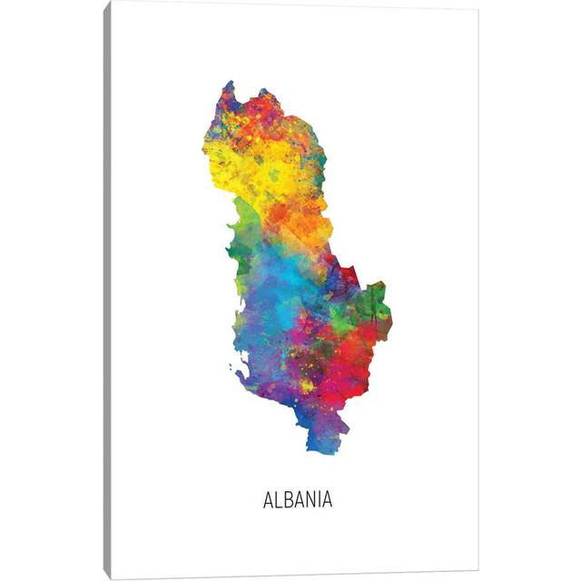 Albania Map by Michael Tompsett - Wrapped Canvas Art Prints (30.48cm H x 20.32cm W x 1.91cm D)