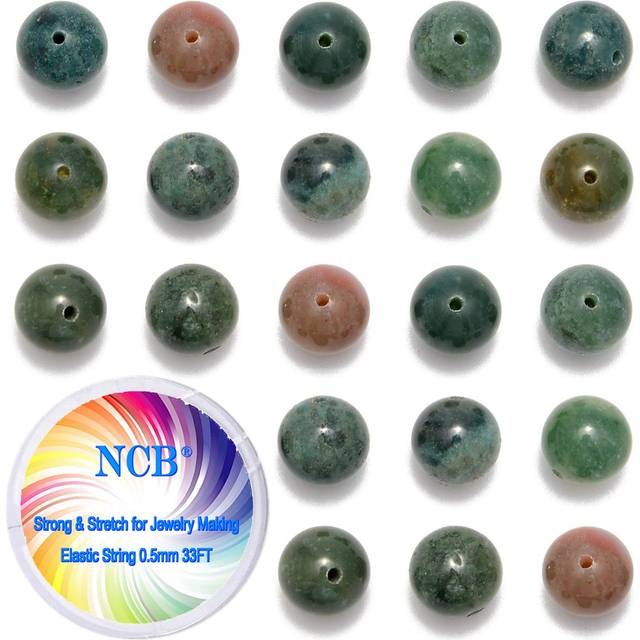 NCB 100Pcs 8mm Natural Stone Beads Indian Agate Gemstone Round Loose Stone Beads Spacer Beads Energy Healing Beads with Free Crystal Stretch Cord for