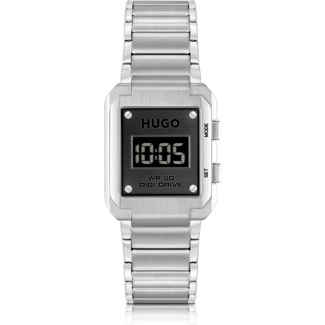 Link-bracelet digital watch with black dial - Silver