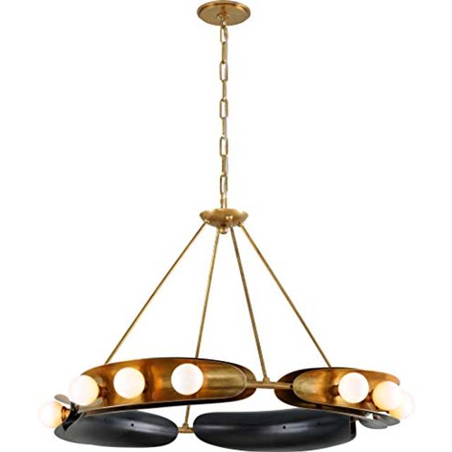 Hopper 12 Light Chandelier Vintage Brass Bronze Accents, Glass