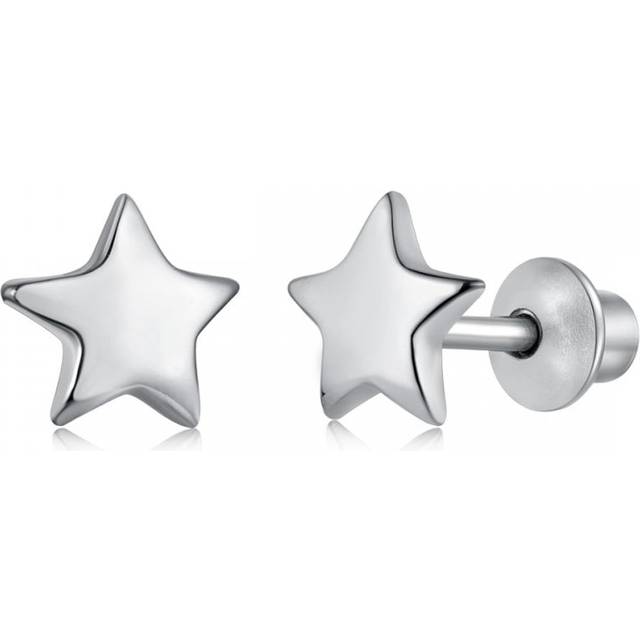 Sterling Silver Rhodium Plated Star Earrings ERLE007