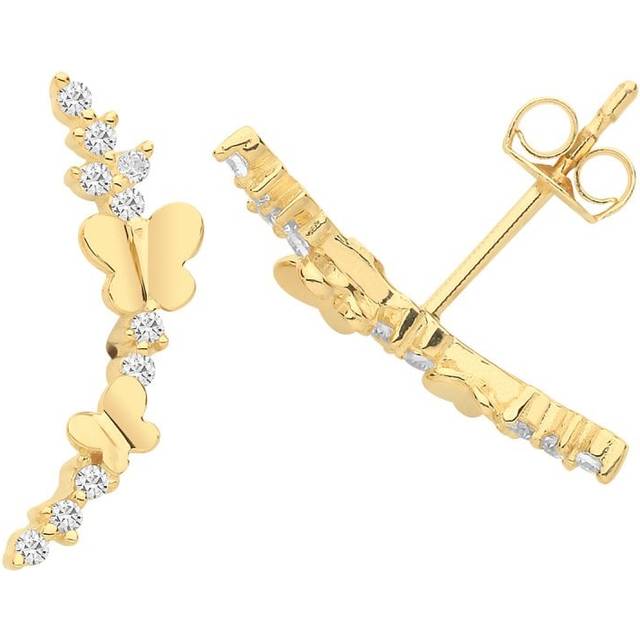 9ct Yellow Gold Butterfly Climber Stud Earrings with Zirconia Accents ES1655