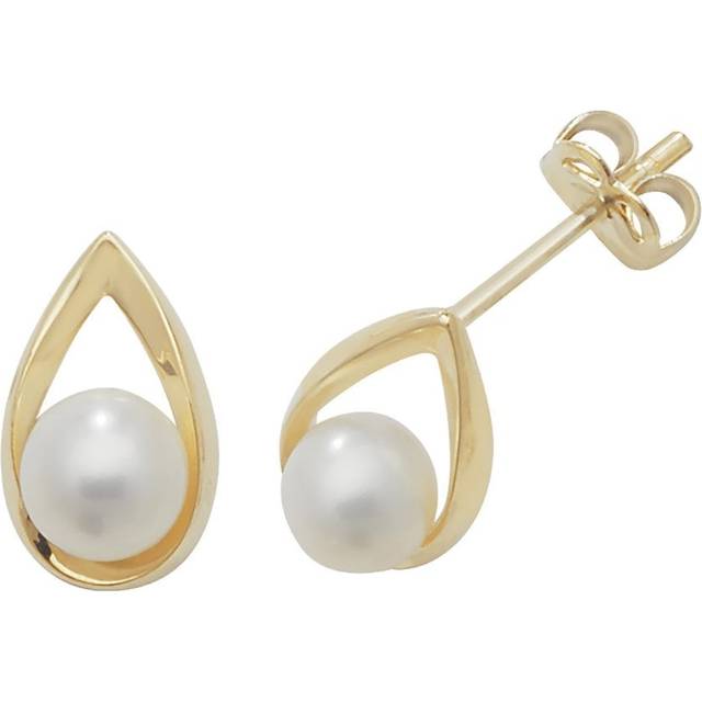 9ct Yellow Gold Teardrop&Pearl Stud Earrings ES453
