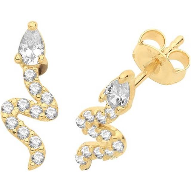 9CT Yellow Gold Snake Stud Earrings with Zirconia Details ES1609