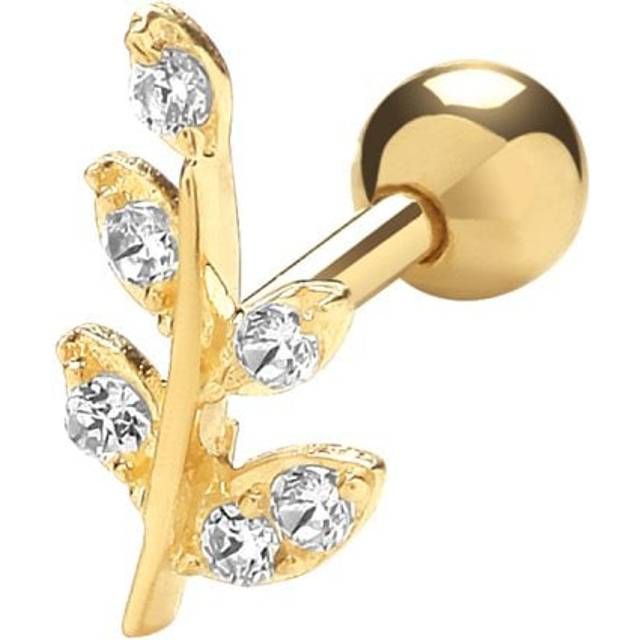 9ct Yellow Gold Zirconia Leaf Cartilage 6mm Post Stud ES978