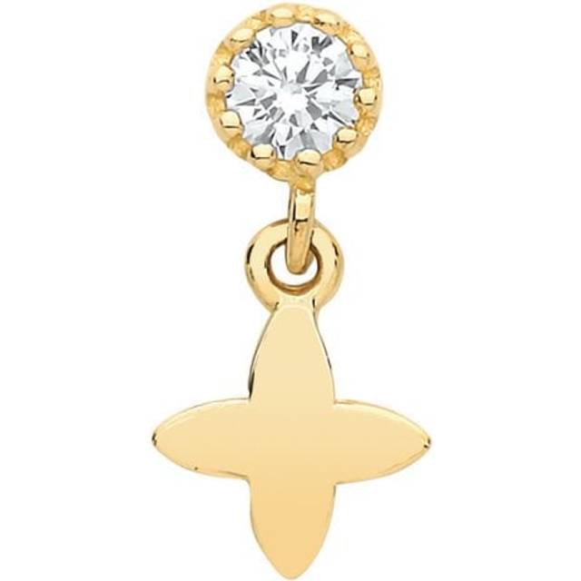 9ct Yellow Gold Zirconia Cartilage 6mm Post Stud With Dangle Star ES1925