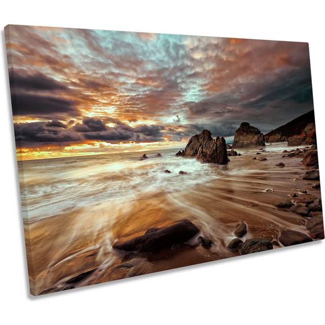 Seascape Beach Coast Sunset CANVAS WALL ART Box Framed (91.4cm H x 137.2cm W x 4cm D)