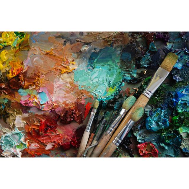 Paintbrushes and Palette - Wrapped Canvas Photograph (30cm H x 46cm W x 3.8cm D)