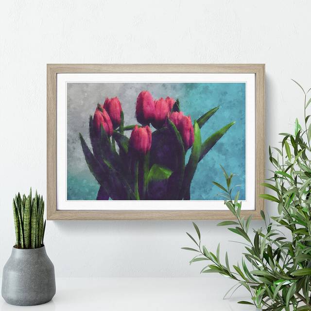 Bouquet Of Red Tulips Painting - Oak (33cm H x 45cm W x 2cm D)