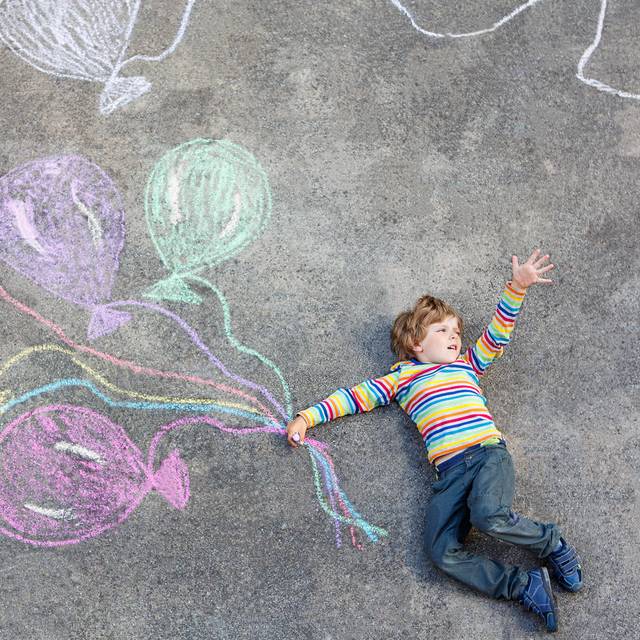 Felice Boy with Drawn Balloons by Romrodinka - Wrapped Canvas Photograph (76cm H x 76cm W x 3.8cm D)