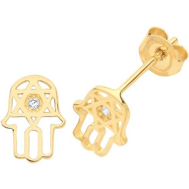 9ct Yellow Gold Zirconia Hamsa Stud Earrings ES1604