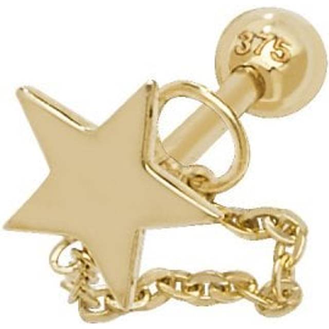 9ct Yellow Gold Star With Chain Cartilage 6mm Post Stud ES932