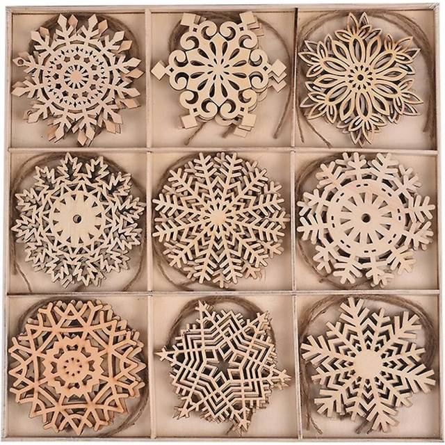 Christmas Wooden Slices Snowflakes Shaped Embellishments Wood Crafts Diy Accessories