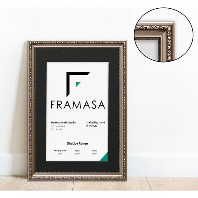 (Gun Matal Frame Black Mount, 6x4 Pic (8x6 Frame)) New Shabby Chic Picture Photo Frames ,Gun Metal Antique Style Photo Frames,  With Multicolored Moun