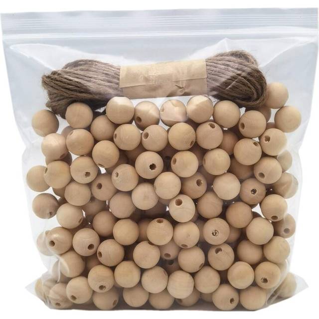 INSPIRELLE 240pcs 16mm Natural Wood Beads Unfinished Round Wooden Loose Beads Big Size Wood Spacer Beads with 10M Jute Twine for craft Making Home Dec