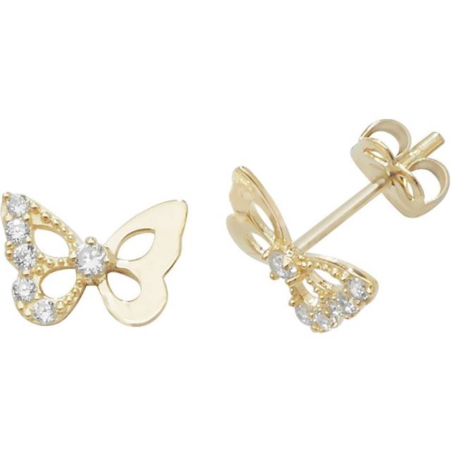 9ct Yellow Gold Zirconia Butterfly Stud Earrings ES444
