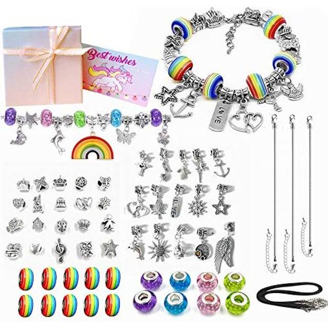 Girls Charm Bracelet Making Kit - 63pcs DIY Arts and Crafts Set,Girls Jewellery Making Kit Gift for Kids,Birthday for 8-12 Year Old Girls Teenage Girl