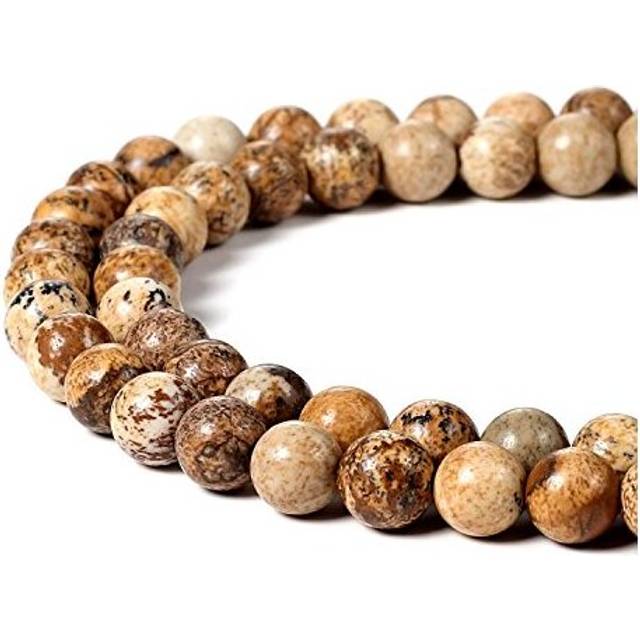 HAAMIIQII 35pcs 10mm Natural Picture Jasper Beads Round Loose Gemstone