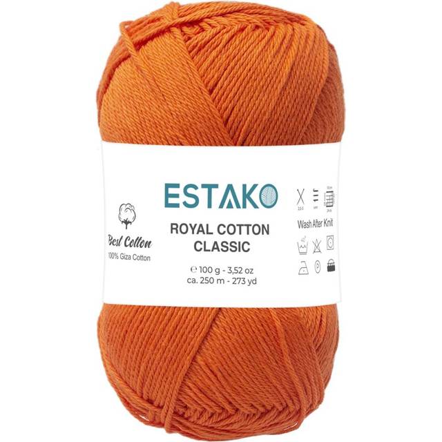 Estako Royal Cotton Classic  100% Giza Cotton Yarn  Soft  Super Fino 1 for Crochet and Knitting 3.52 Oz 100g / 273 Yrds 250m 4065 - Orange
