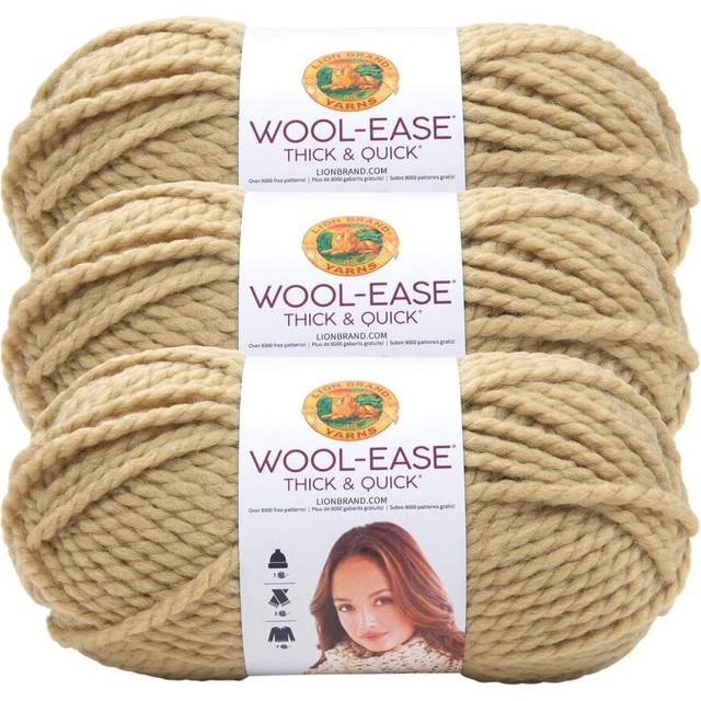 Lion Brand Yarn Wool-Ease Thick & Quick Yarn  Soft and Bulky Yarn for Knitting  crocheting  and crafting  3 Pack  Peanut