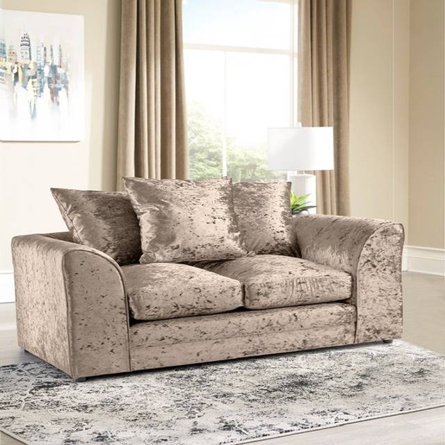Portland Mirana Modern 2 Seater Mink Crush Velvet Sofa - Cream