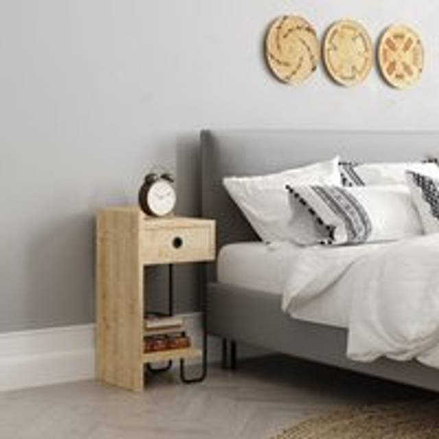 Decortie Sirius Single Drawer 2 Shelf Oak Left Module Bedside Table - Cream
